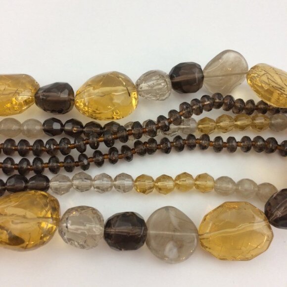 Mexx Chunky Faceted Plastic Bead 3 Strand Necklace Brown Yellow Smokey Grey 20" - Picture 2 of 12